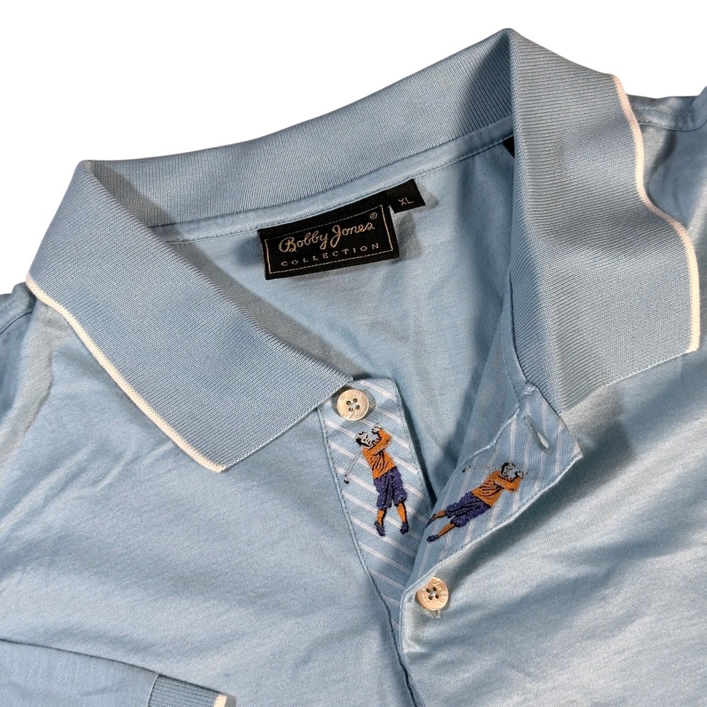 Bobby Jones Polo Shirt Mens XL Blue Vintage Embroidered Golfer Cotton Golf